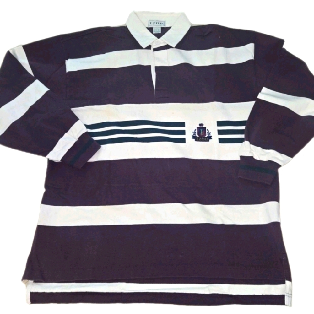 Vintage Izod Men's Purple, White And Green Striped Casual Polo Shirt Size M - Picture 2 of 4